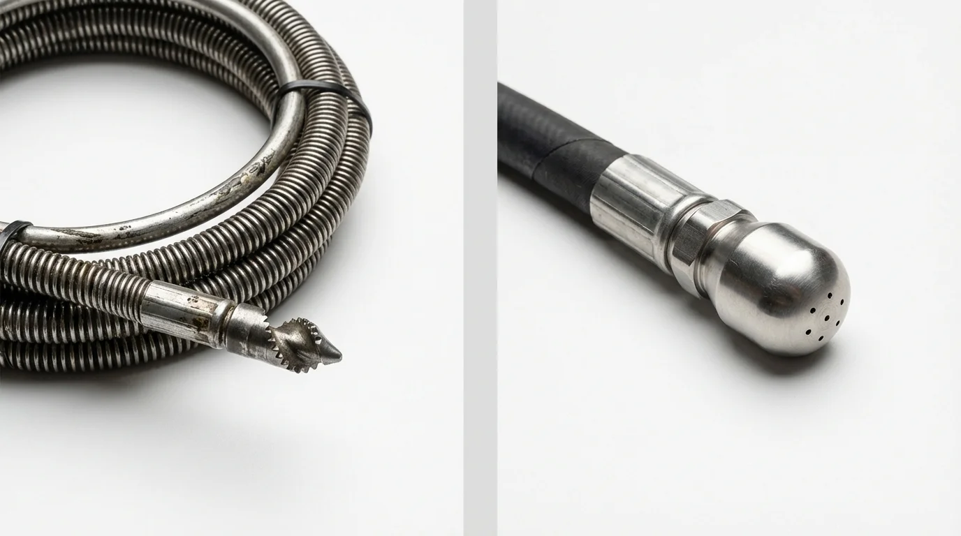 Drain snake cable and hydro jetting nozzle used for drain cleaning in Talent, OR