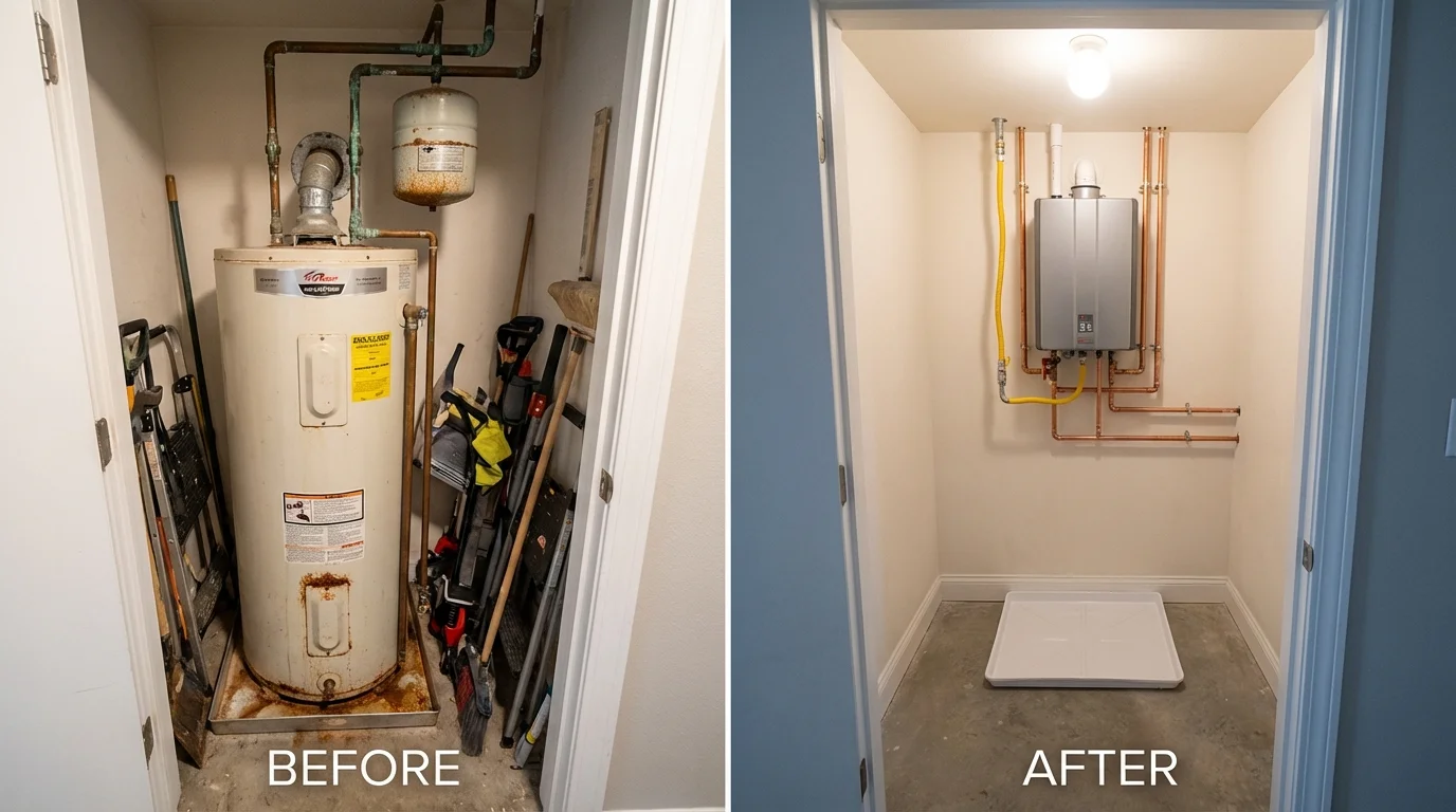 Tank water heater versus wall-mounted tankless unit comparison for Talent, OR homeowners