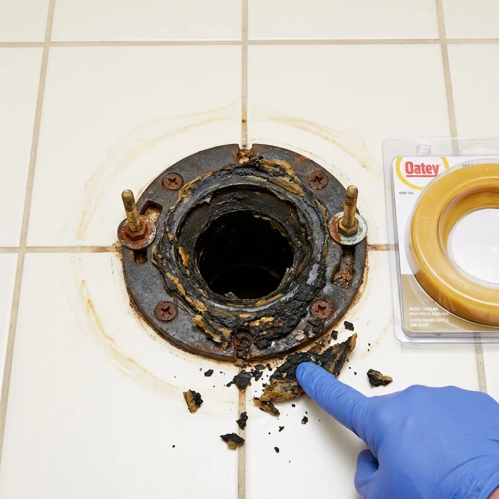 Failed wax ring showing water seepage at the base of a toilet in a Talent, OR home