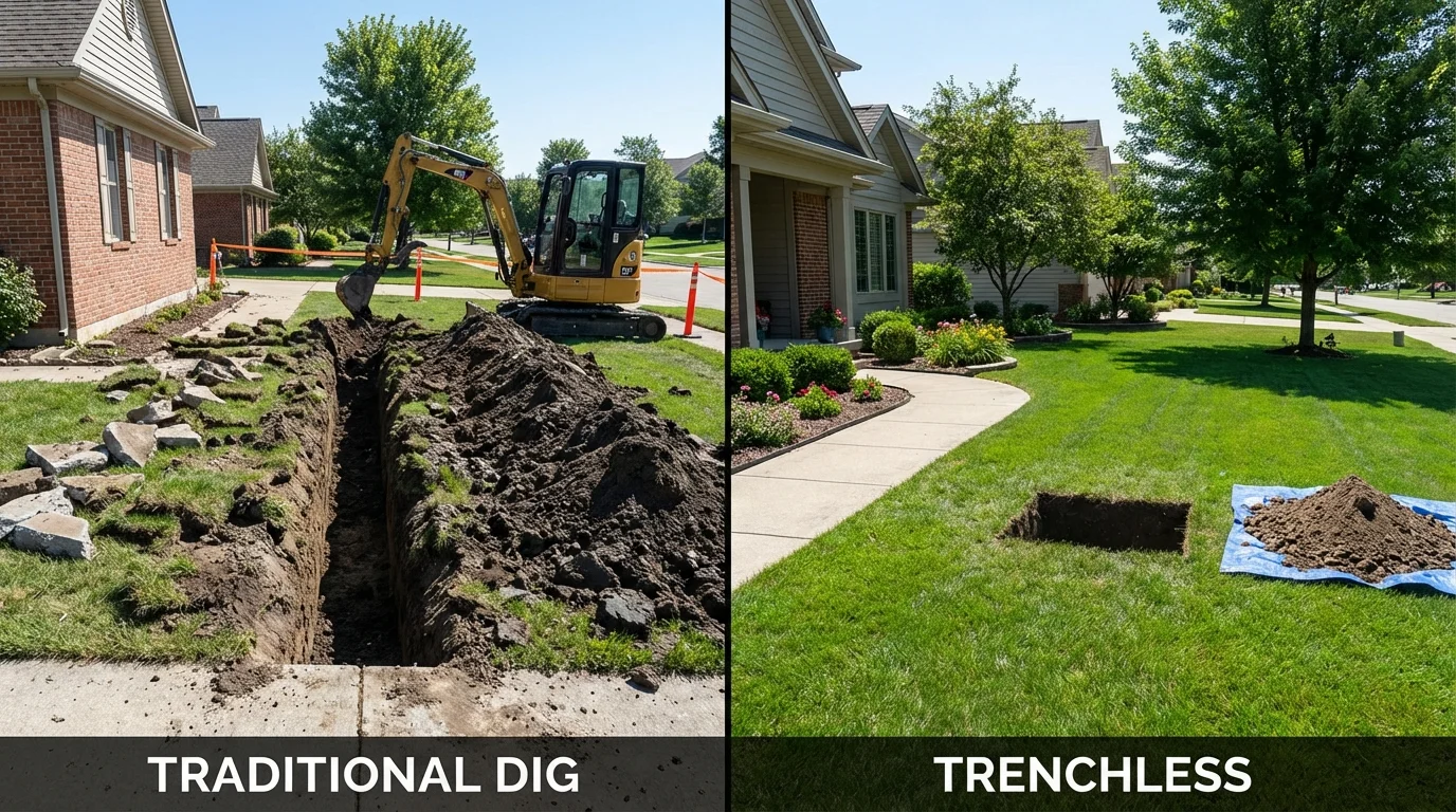 Trenchless sewer repair with minimal yard damage versus traditional excavation in Talent, OR